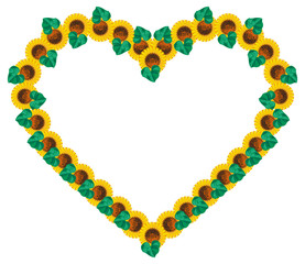 Naklejka premium Heart-shaped frame with sunflowers. Vector clip art.