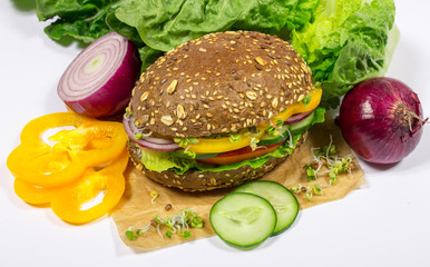 Vegetarian sandwich with fresh vegetables.