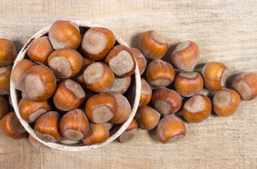 Hazelnuts close up.