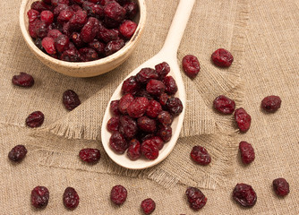 dried cranberries on canvas close up