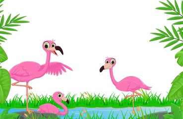 Obraz premium cartoon flamingo in river