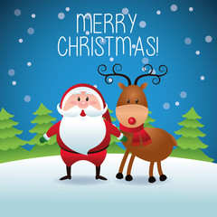 Merry Christmas concept with santa and deer  icon. vector graphi