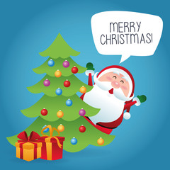Merry Christmas concept with santa and pine tree icon. vector gr