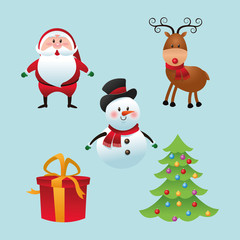 Merry Christmas concept with snowman, deer and santa  icon. vect