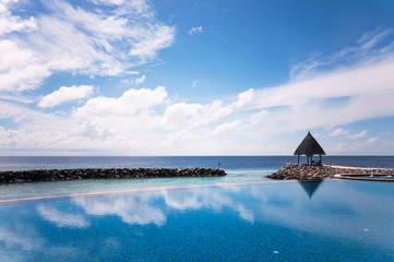 Iinfinite swimming pool at the blue ocean lagoon