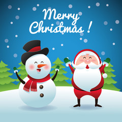 Merry Christmas concept with snowman and santa  icon. vector gra