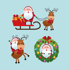 Merry Christmas concept with santa and deer  icon. vector graphi