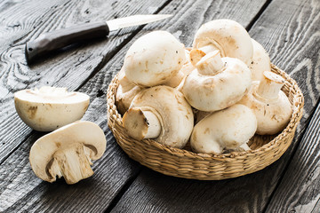 Fresh mushrooms in a basket