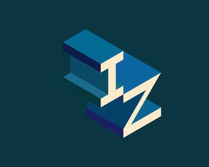 IZ isometric 3D letter logo. three-dimensional stock vector alphabet font typography design.
