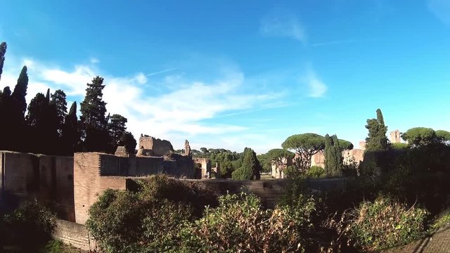 Ancient Rome wall at sunset, Caracalla baths, timelapse