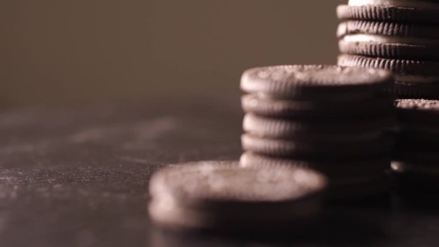 High tower made of of chocolate cookies. Success concept video