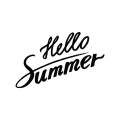 Hello Summer: handwritten vector text on a white background. Writing decoration text: Hello Summer. Hand drawn calligraphy letters. The quote written by ink. Letters painted with a brush.