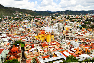 Vista of colorful city Guanajuato - Old Cathedral