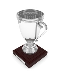 Silver cup on white background. 3D rendering.