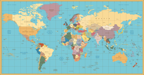 Retro color political World Map