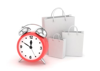 alarm clock and shopping bag (time to buy concept). 3d rendering.