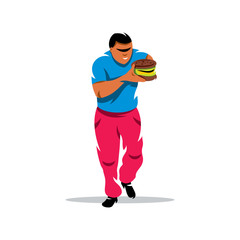 Vector Athlete on fast food eating Cartoon Illustration.