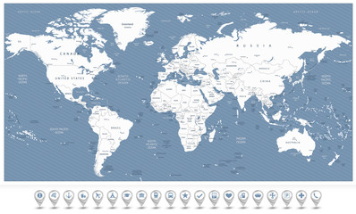 White color World Map and 3D navigation icons