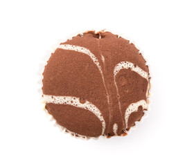 top view chocolate flavor cup cake on a white background