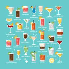 Cocktail alcohol mixed drink icons for menu, web and graphic des - obrazy, fototapety, plakaty