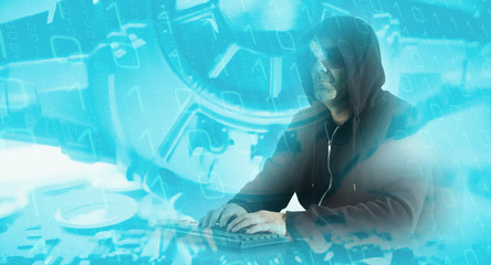 Man typing on keyboard futuristic concept