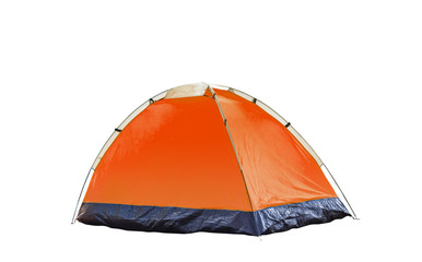 Isolated orange dome tent on white