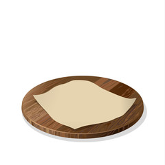Isolated wooden plate on white background. Utensil for kitchen , restaurant or cafe. Cooking equipment. Plate for hamburger.