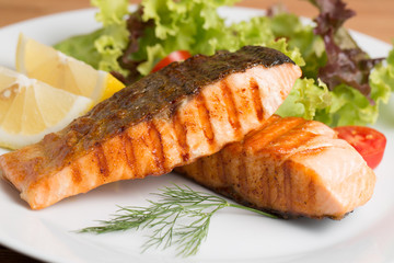 .Salmon steak food prepare for serve