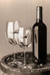 Still life with red wine and heart