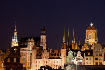 Fototapeta na wymiar City Skyline of Gdansk by Night in Poland