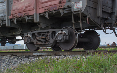 Close up look at the wheels of the train