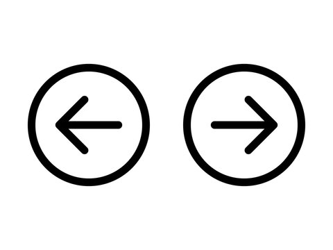 Left and right, previous and next or back and forth round arrows line art icon for apps and websites