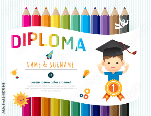 certificate kids diploma kindergarten template layout pencil