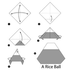step by step instructions how to make origami A Rice ball.