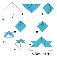 step by step instructions how to make origami A Samurai Hat.