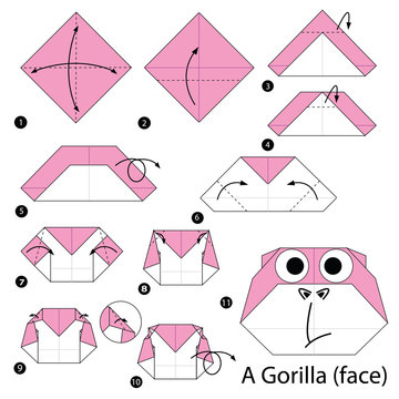 step by step instructions how to make origami A Gorilla.