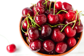 juicy delicious ripe cherries,top view