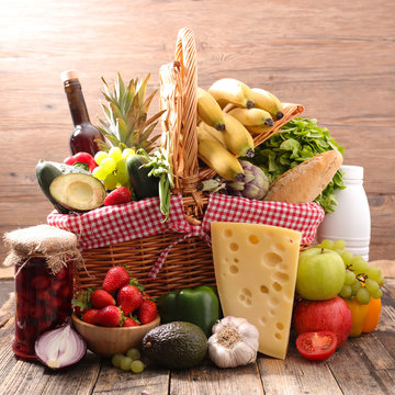 basket with assorted food