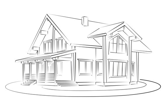Sketch of wooden house. 