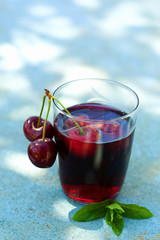 Summer drink with cherries.selective focus