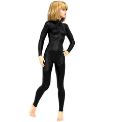Fototapeta premium one teenage girl in a black super suit. Poses looking to the right