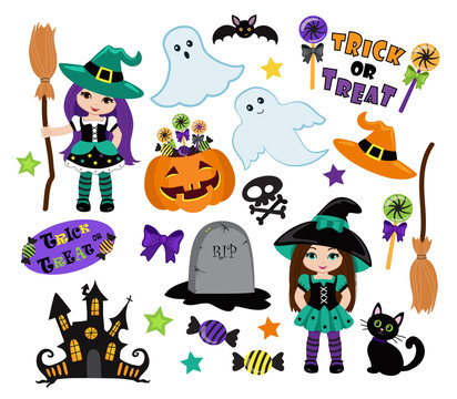 Halloween Cute Witches set.