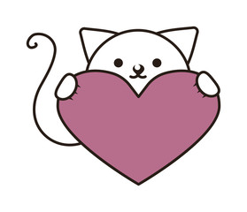 Cat and heart vector illustration.