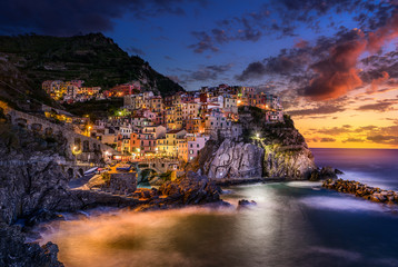 Sunset over Cinque Terre, Manarola, Tuscany, Italy - obrazy, fototapety, plakaty