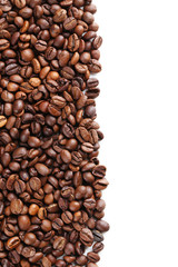 Roasted coffee beans on a white background