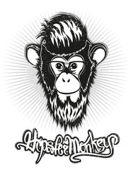 Hipster Monkey vector illustration in glasses. Hipster look. 2016 year of the monkey.