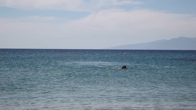 Donna fa il bagno a mare