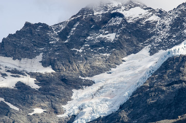 Close-up of the snow on the Mount Cook in New Zealand
