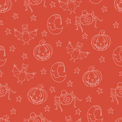 Seamless halloween pattern with cartoon characters