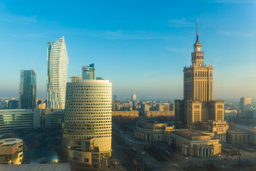 Warsaw city center skyline with skyscrapers, Warsaw, Poland